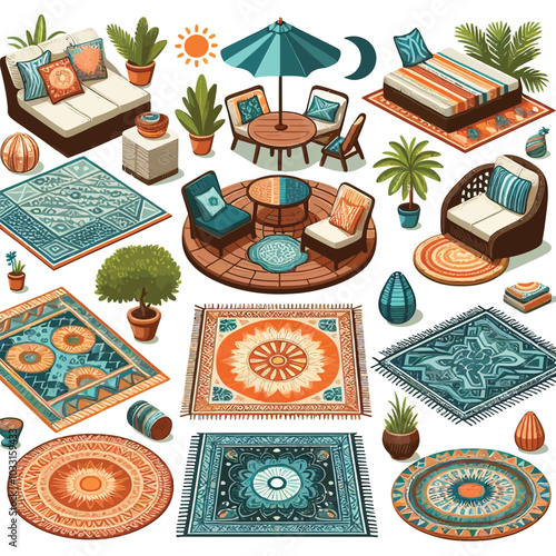 Outdoor rugs set vector illustration