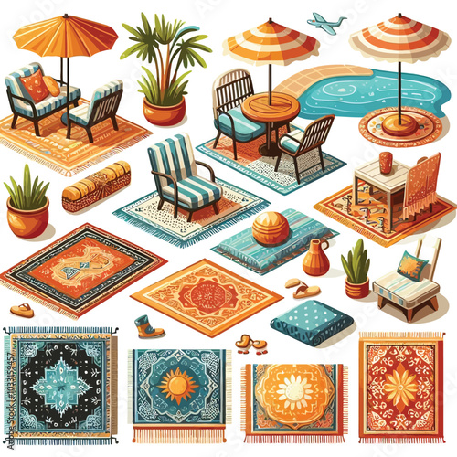 Outdoor rugs set vector illustration