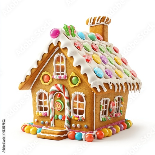 Gingerbread House Decorated with Candies and Frosting