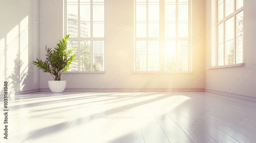 Bright and Spacious Interior with Green Plant Bright and Spacious Interior with Green Plant