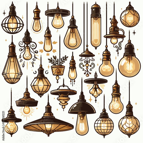 Pendant lights Set vector illustration.eps