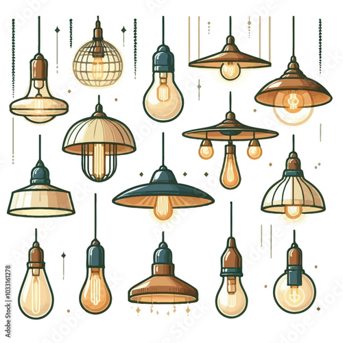 Pendant lights Set vector illustration3.eps