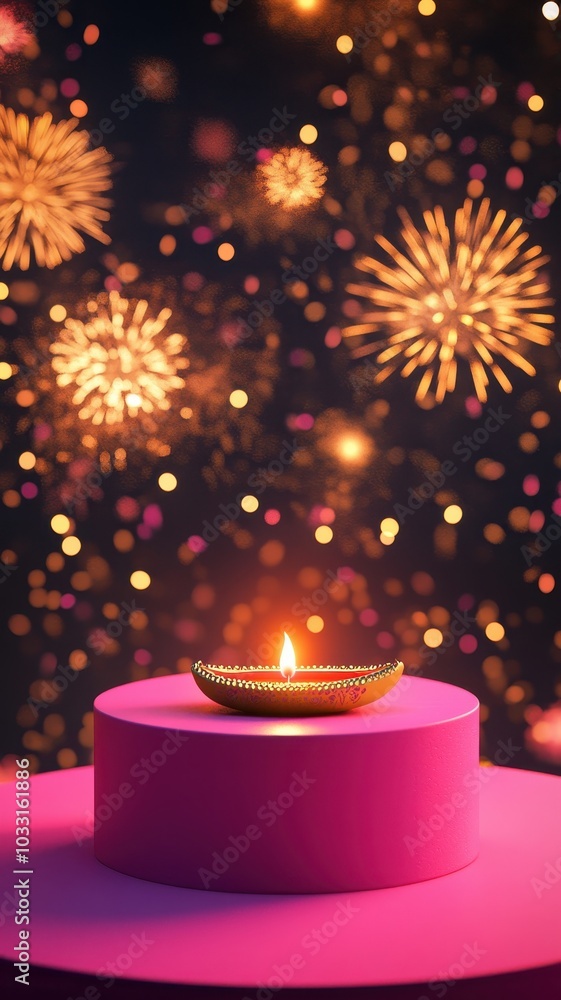 Banner design for diwali festival and podium,Diwali light decoration candle with fireworks,Stage,Product display Showcase design sparkle background,Deepavali,Dipavali,3D podium illustration. Banner design for diwali festival and podium,Diwali light decoration candle with fireworks,Stage,Product display Showcase design sparkle background,Deepavali,Dipavali,3D podium illustration.