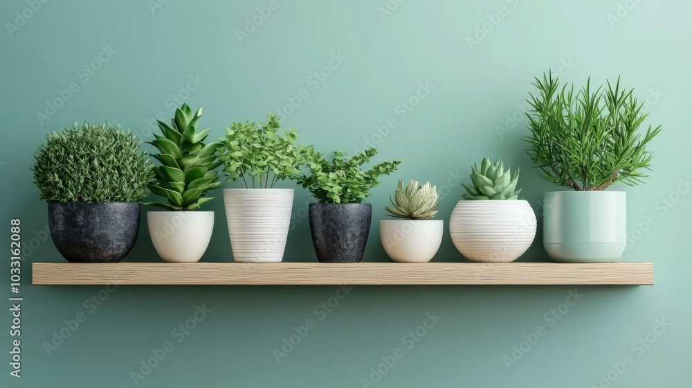 Fototapeta premium green square frame and a group of indoor plants on a bookshelf. Minimal composition