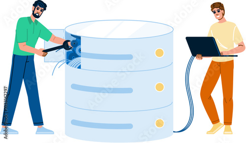 schema setting up database vector. tables columns, rows primarykey, index query schema setting up database character. people flat cartoon illustration