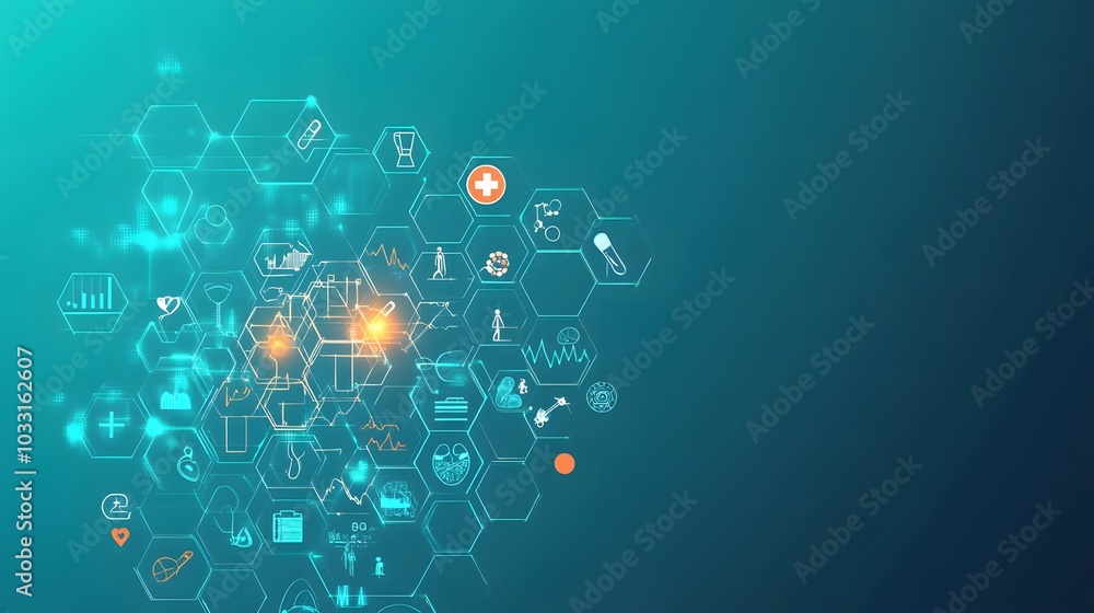 Abstract Digital Healthcare Network with Hexagon Icons Abstract Digital Healthcare Network with Hexagon Icons