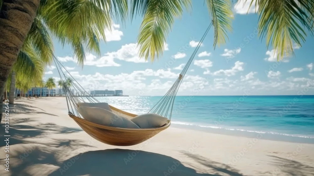 Obraz premium Beach Hammock between two palm trees