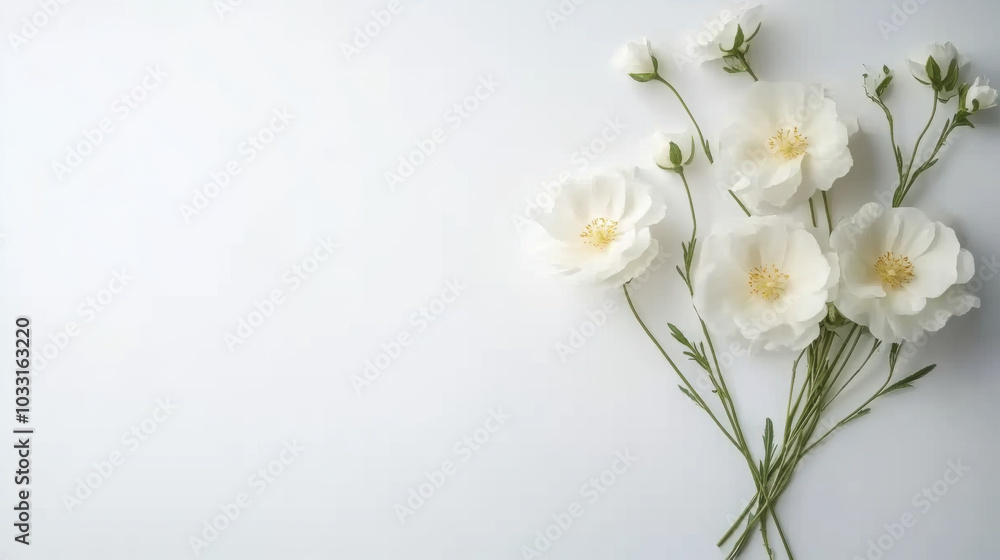 Fototapeta premium delicate arrangement of white flowers against a minimalistic background