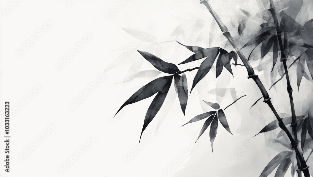 Obraz premium Black ink drawing of a bamboo tree, white background