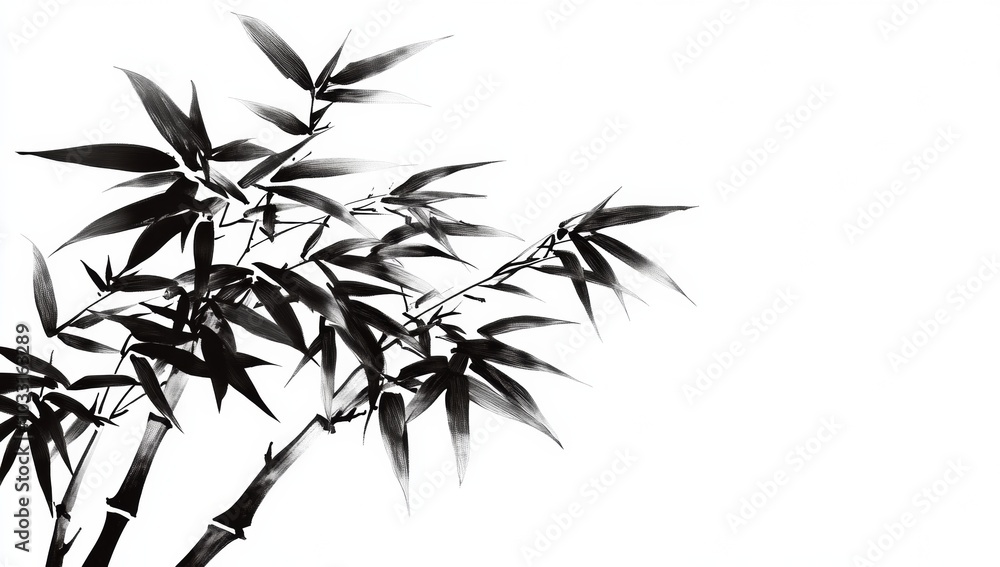 Black ink drawing of a bamboo tree, white background Black ink drawing of a bamboo tree, white background