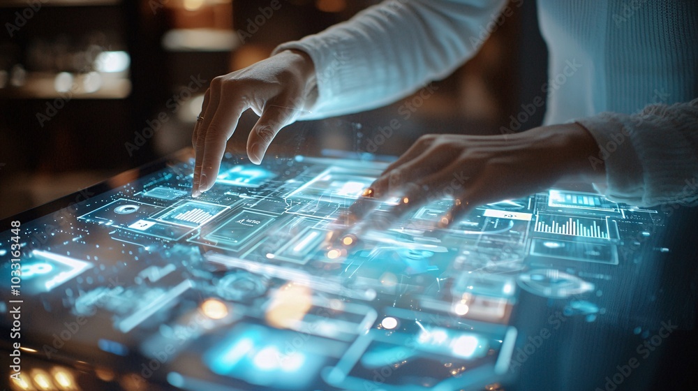 Digital Marketer Optimizing Ads With Holographic Interface Digital Marketer Optimizing Ads With Holographic Interface