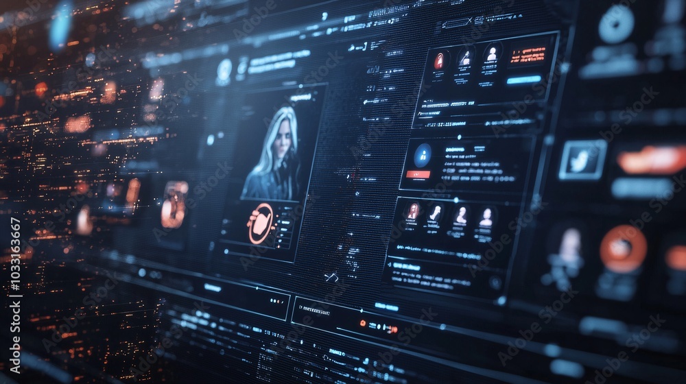 Influencer Engagement Metrics Displayed on Futuristic Interface Influencer Engagement Metrics Displayed on Futuristic Interface