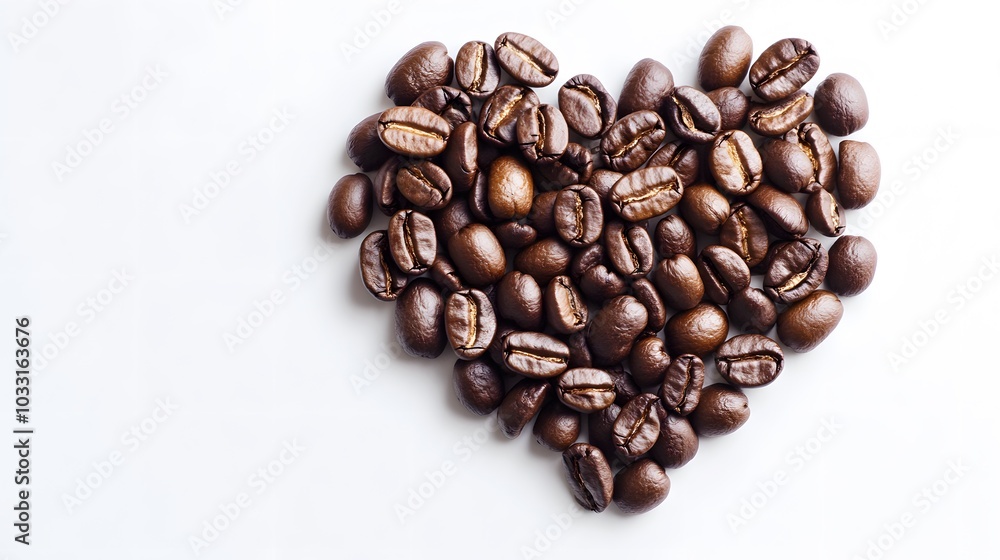 Heart shape of roasted coffee beans isolated on a white background. Heart shape of roasted coffee beans isolated on a white background.