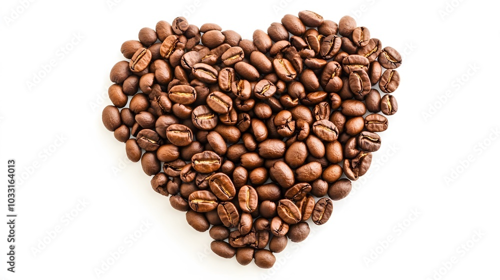 Heart shape of roasted coffee beans isolated on a white background. Heart shape of roasted coffee beans isolated on a white background.