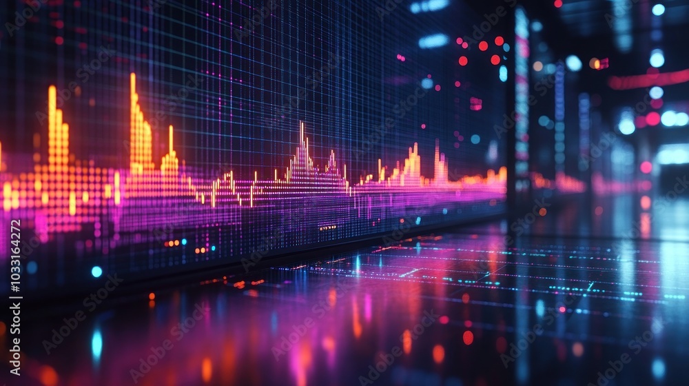 A digital visualization of sound waves with vibrant colors and a futuristic aesthetic. A digital visualization of sound waves with vibrant colors and a futuristic aesthetic.