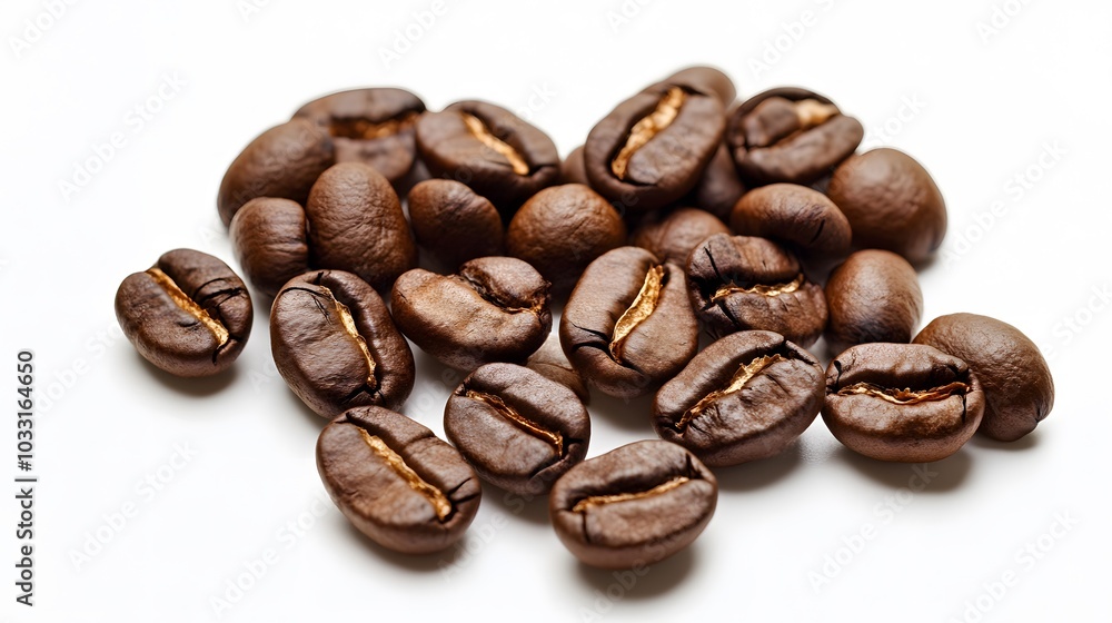 Heart shape of roasted coffee beans isolated on a white background. Heart shape of roasted coffee beans isolated on a white background.