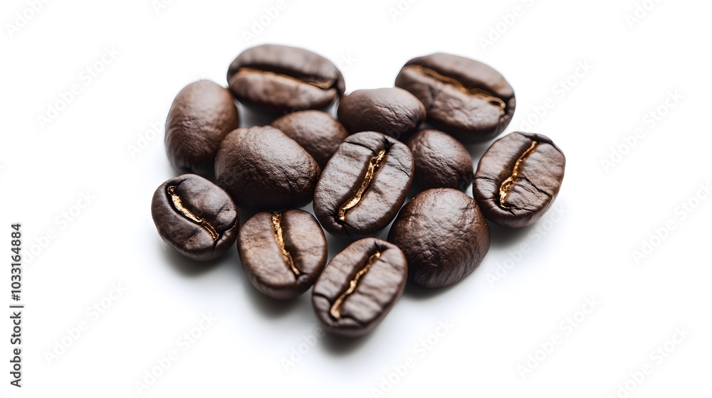 Naklejka premium Heart shape of roasted coffee beans isolated on a white background.