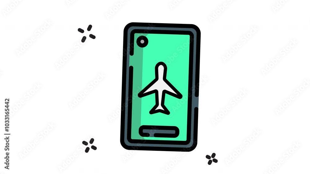 Animation flight mode with smartphone icon. Smartphone feature themed Animation flight mode with smartphone icon. Smartphone feature themed
