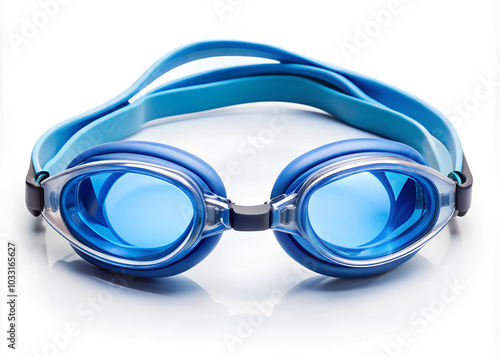 Blue Swim Goggles Isolated on a White Background. designed for professional swimming and underwater activities.  photo