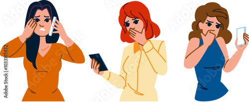 anxiety woman phone fear vector. harassment safety, privacy vulnerability, danger protection anxiety woman phone fear character. people flat cartoon illustration