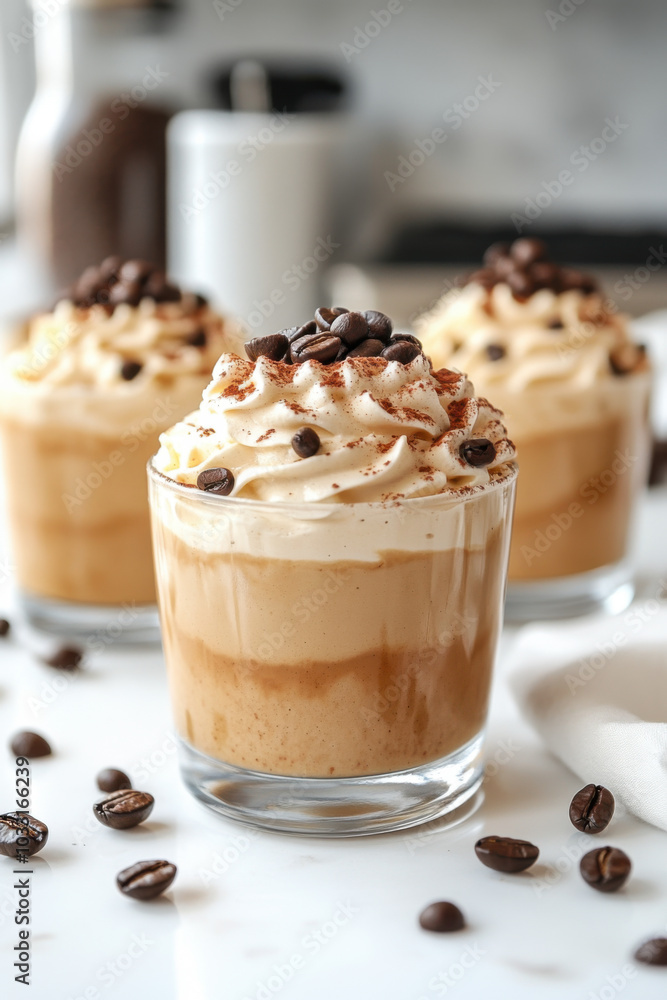 'Perfect Instant Whipped Coffee Recipe ' on a clean white table in a kitchen 'Perfect Instant Whipped Coffee Recipe ' on a clean white table in a kitchen
