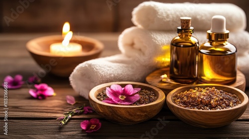 Relaxing Spa Setup with Oils and Candles