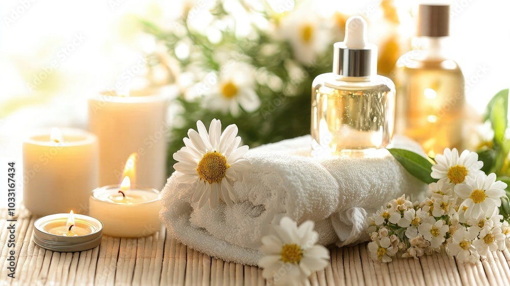 Relaxing Spa Setting with Candles and Flowers Relaxing Spa Setting with Candles and Flowers