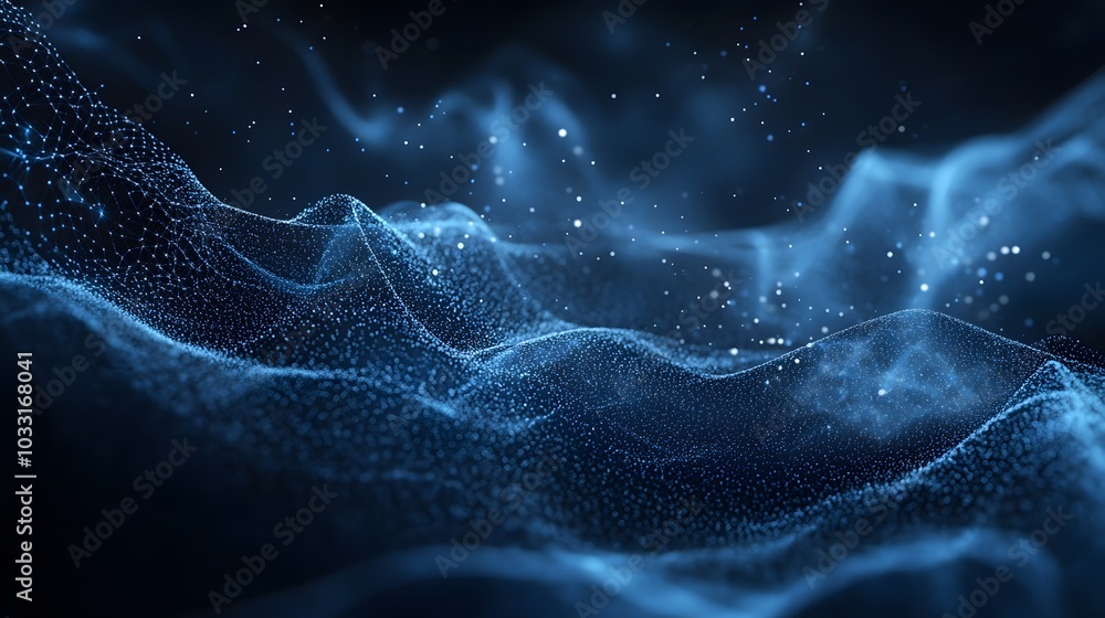 Abstract Blue Particle Waves and Network with Depth of Field Abstract Blue Particle Waves and Network with Depth of Field