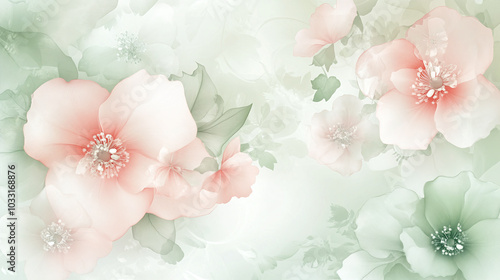 A delicate floral halftone design with soft pinks and greens, suitable for wedding themes photo