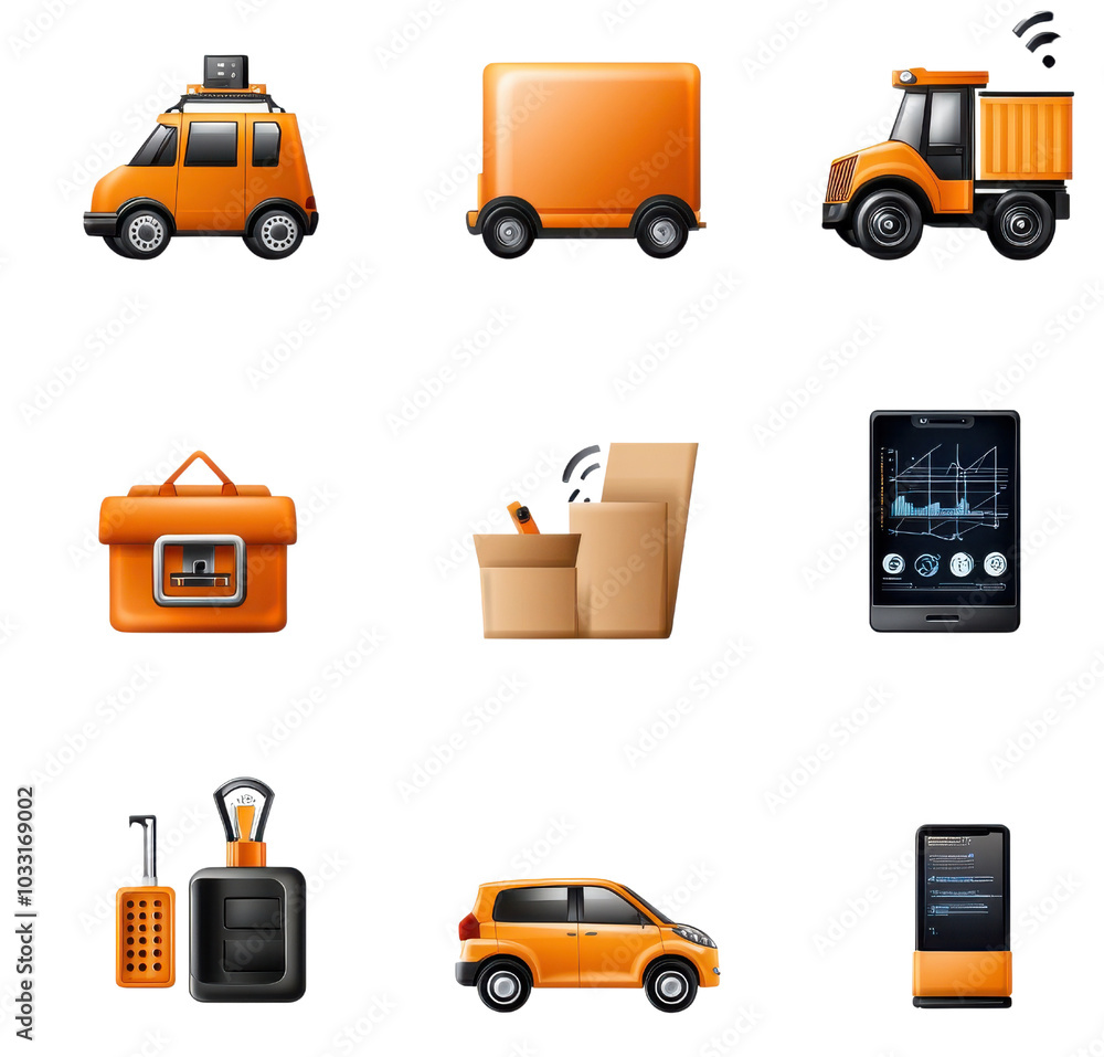 Variety of orange transport icons, isolated Variety of orange transport icons, isolated