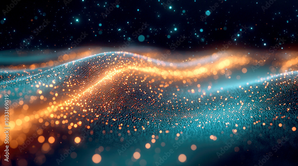 A mesmerizing wave of glowing particles creating a dynamic, digital landscape. A mesmerizing wave of glowing particles creating a dynamic, digital landscape.