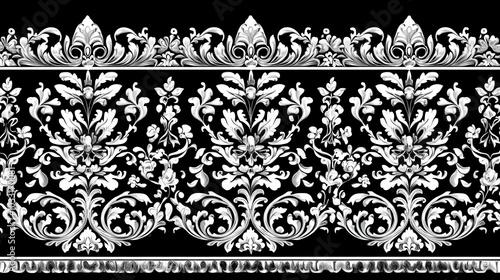 Ornate black and white floral pattern design with intricate detailing.