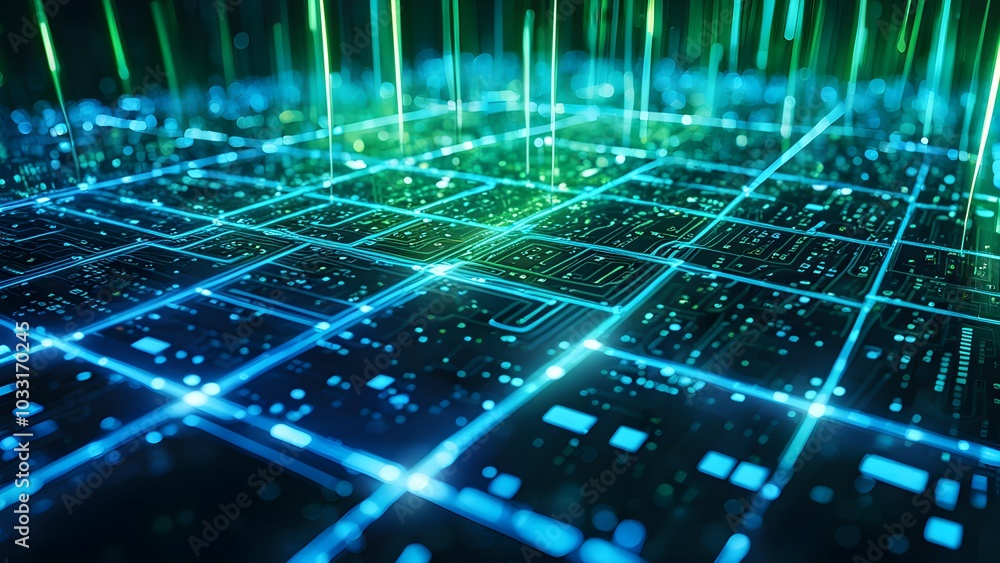 A digital grid with glowing lines and particles, representing technology and data flow. A digital grid with glowing lines and particles, representing technology and data flow.