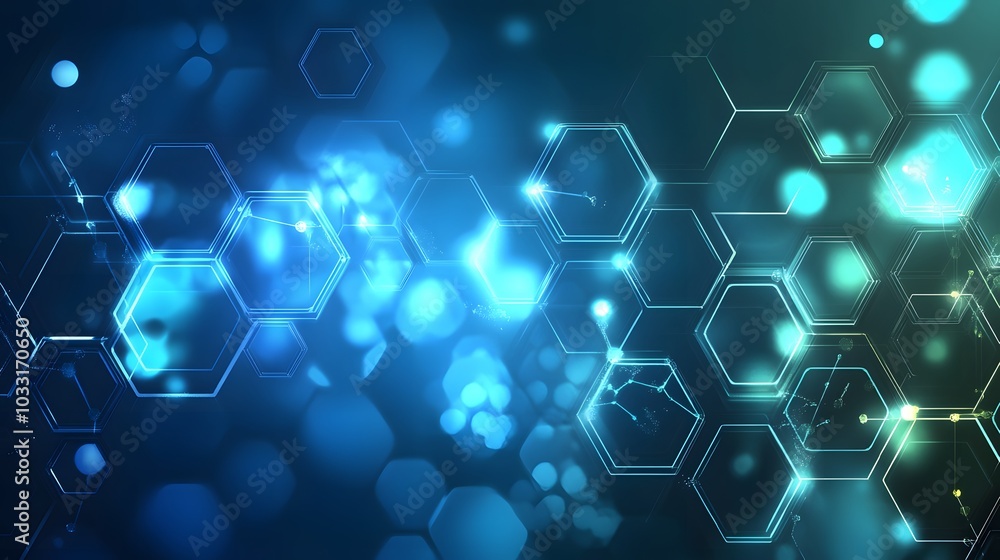 Abstract Blue and Green Hexagonal Grid with Bokeh Lights Abstract Blue and Green Hexagonal Grid with Bokeh Lights