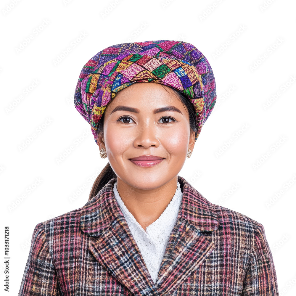 Woman in traditional clothing with colorful hat Woman in traditional clothing with colorful hat