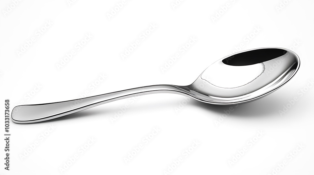 A single, shiny silver spoon isolated on a white background. A single, shiny silver spoon isolated on a white background.