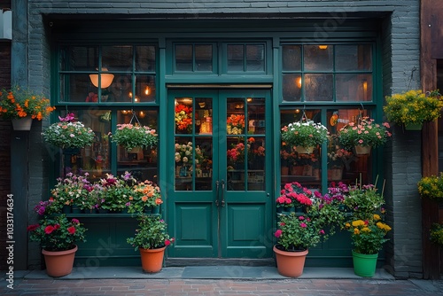 Charming Flower Shop Exterior with Colorful Blooms