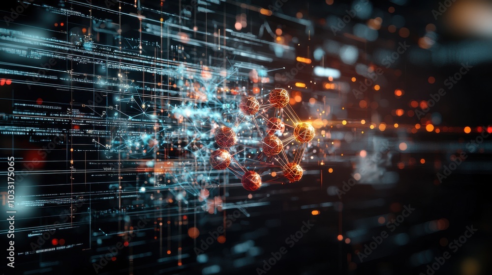 Digital Futuristic Drug Design Concept with Neon-Colored Molecular Structures and Chemical Equations in Black Space Digital Futuristic Drug Design Concept with Neon-Colored Molecular Structures and Chemical Equations in Black Space