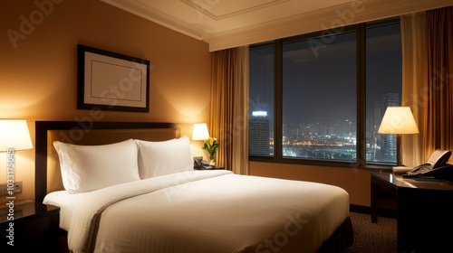 Hotel Room with City View at Night