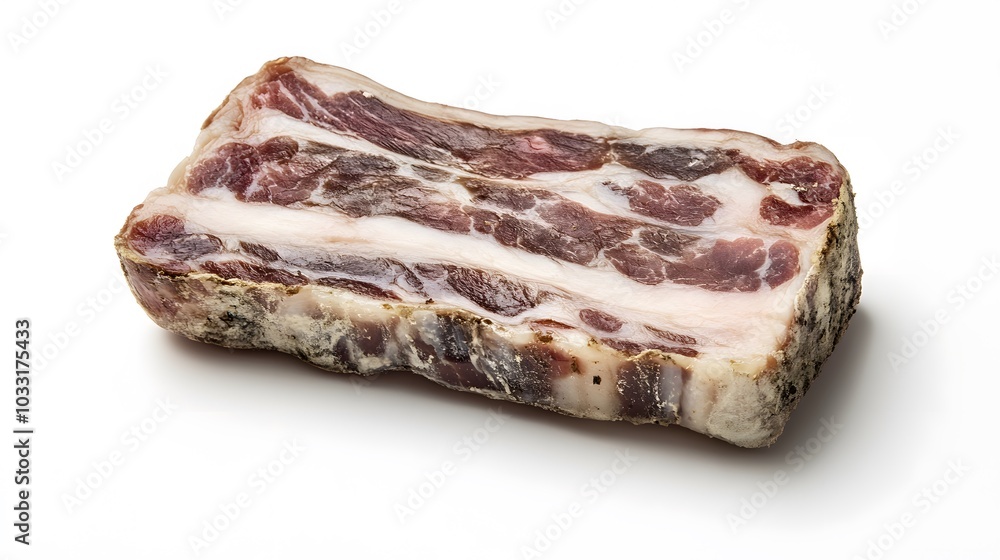 Guanciale, dry cured pork cheek isolated on white background. Guanciale, dry cured pork cheek isolated on white background.
