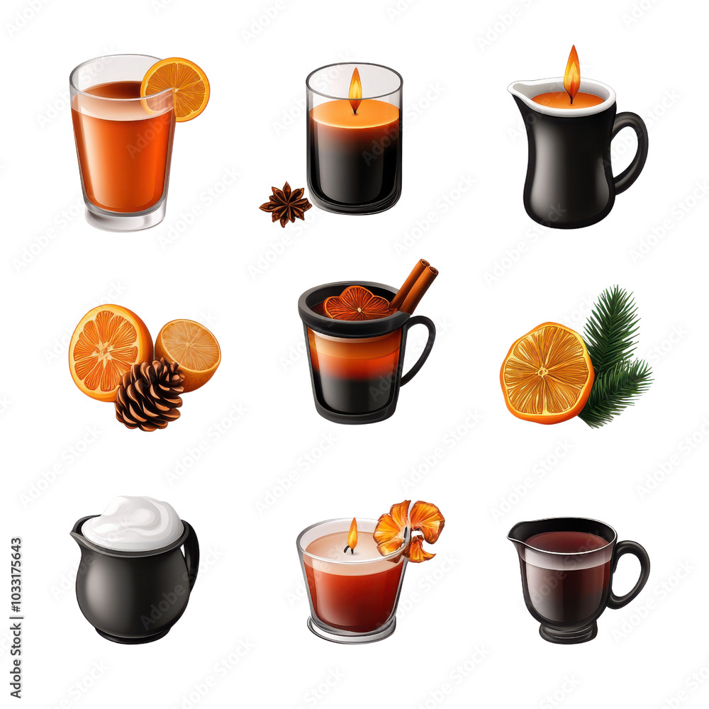 Assorted beverages and candles, isolated. Assorted beverages and candles, isolated.