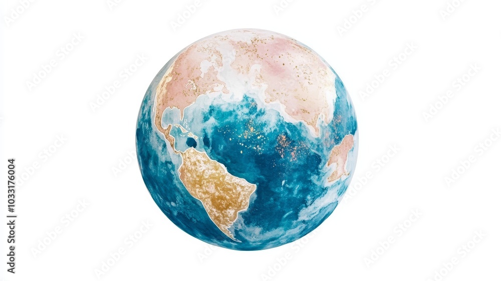 Watercolor Globe Illustration with Continents and Oceans Watercolor Globe Illustration with Continents and Oceans