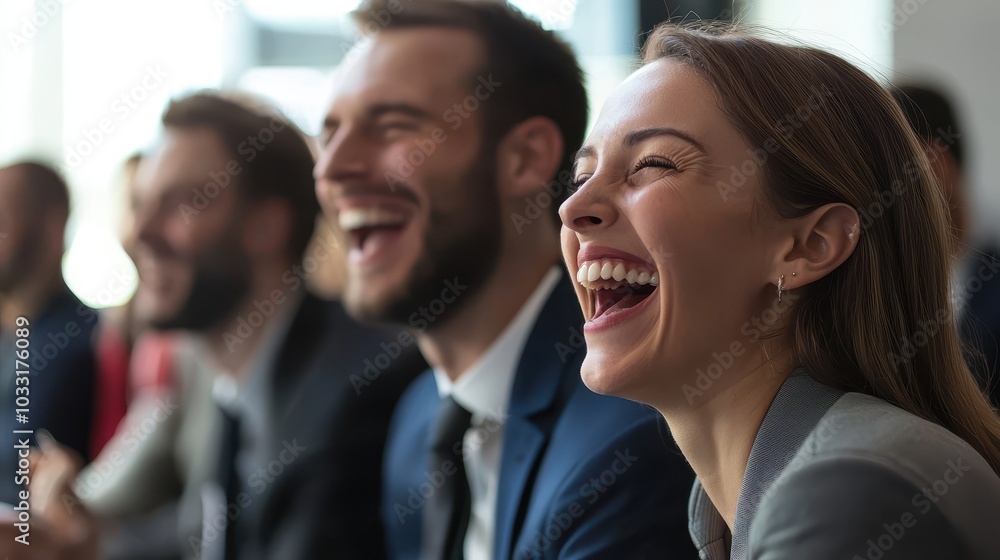 Coworkers Enjoying Laughter in Business Attire Coworkers Enjoying Laughter in Business Attire