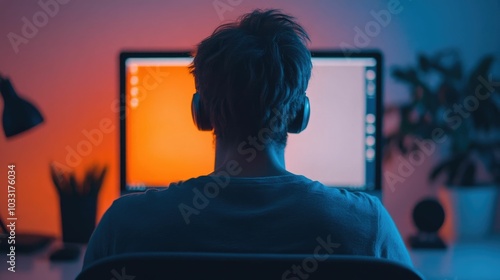 Person adjusting the lighting in their home office workspace to ensure good visibility and optimal setup for video calls and remote work  Depth of field and professional equipment create a modern photo