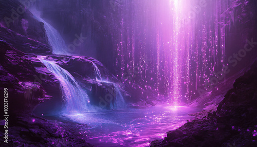 Wallpaper Mural A narrow canyon filled with glowing fog that shifts between hues of neon purple, blue, and pink Torontodigital.ca