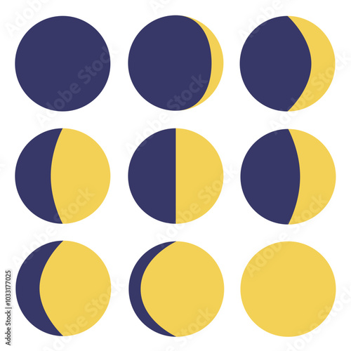 月の満ち欠けの様子を表したイラスト