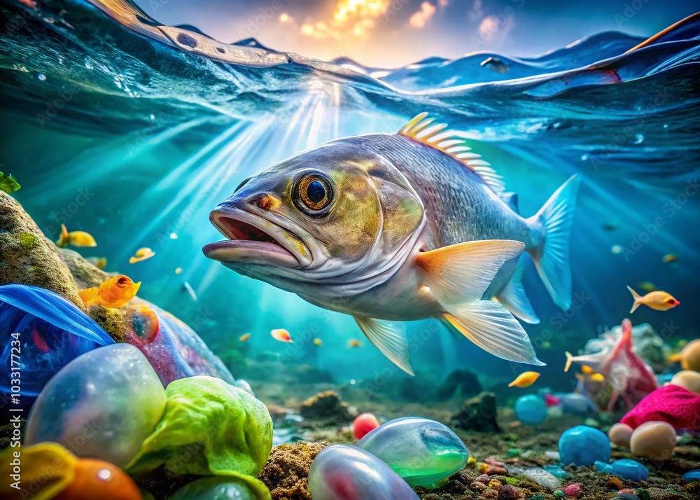 Underwater Long Exposure of Fish Entangled in Plastic Waste Highlighting the Environmental Crisis Underwater Long Exposure of Fish Entangled in Plastic Waste Highlighting the Environmental Crisis