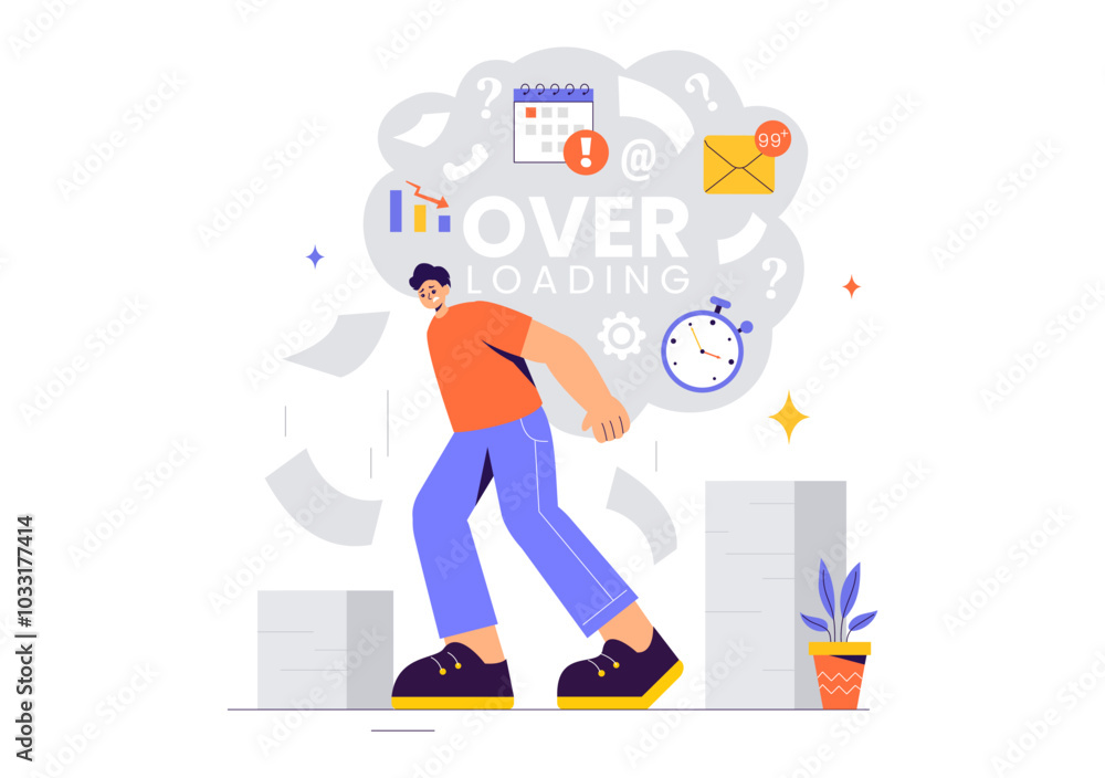Overloading Vector Illustration of a Busy Employee Multitasking to Complete Numerous Documents and Digital Tasks in a Flat Style Cartoon Background Overloading Vector Illustration of a Busy Employee Multitasking to Complete Numerous Documents and Digital Tasks in a Flat Style Cartoon Background