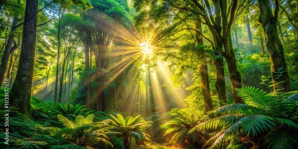 Urban Exploration: A Painting of Sunshine Rays in a Densely Wooded Area Urban Exploration: A Painting of Sunshine Rays in a Densely Wooded Area