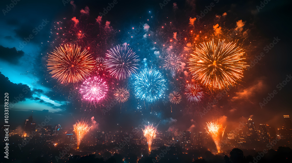 Stunning Fireworks Display Illuminating the Night Sky with Vibrant Colors and Patterns, Creating a Spectacular Visual Celebration.
Stunning Fireworks Display Illuminating the Night Sky with Vibrant Colors and Patterns, Creating a Spectacular Visual Celebration.